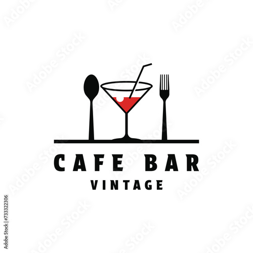 Cafe bar cocktail bistro vintage logo design with spoon and fork