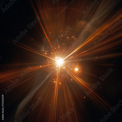 golden blast from light in space black background in 