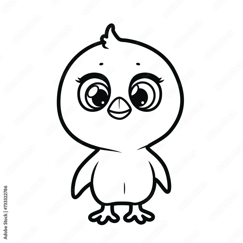 Fototapeta premium Cute cartoon little baby chick outlined for coloring page isolated on white background