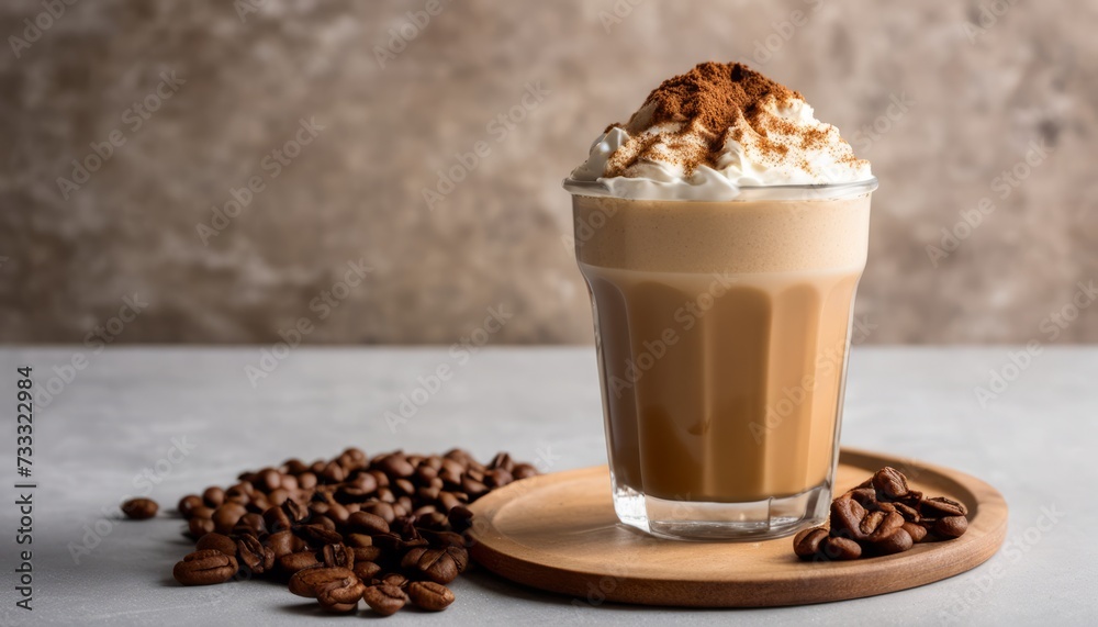 A glass of coffee with whipped cream and chocolate sprinkles A glass of coffee with whipped cream and chocolate sprinkles