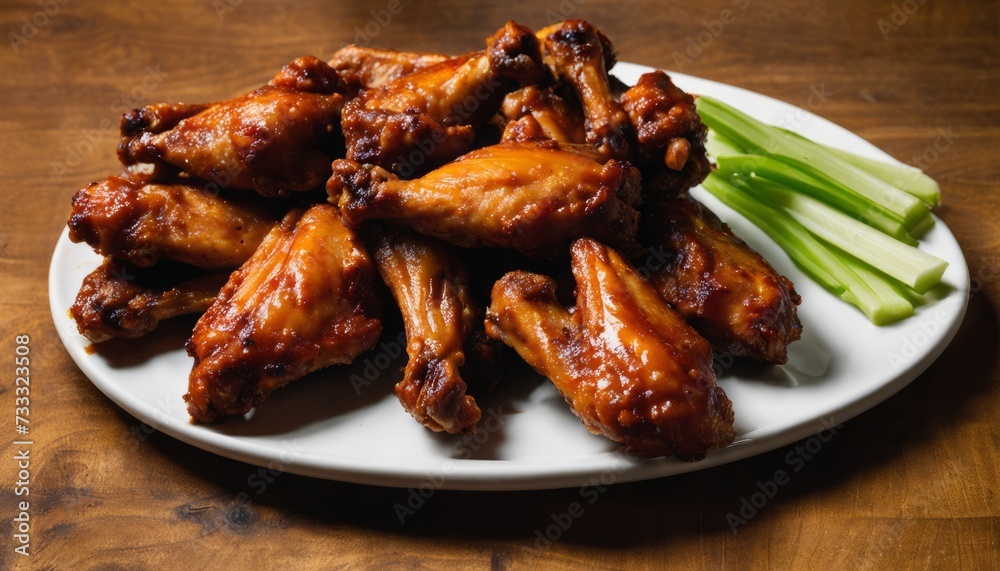 A plate of wings and celery