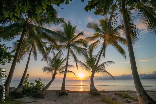Sun Setting on a Beach With Palm Trees landscape sunset