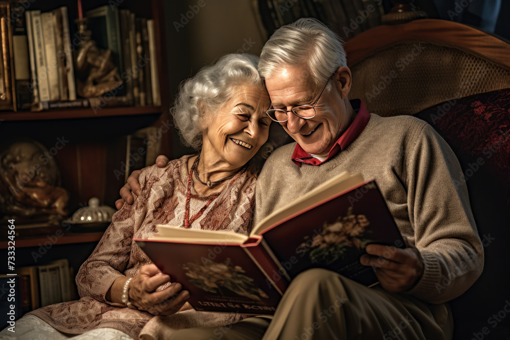 Cherish the moment with this heartwarming photo of an elderly couple enjoying a good read together