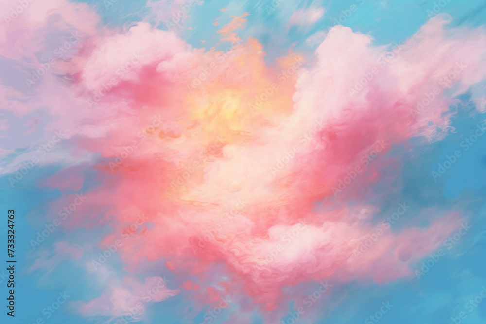 Surreal candy-colored clouds swirl in a vibrant sky