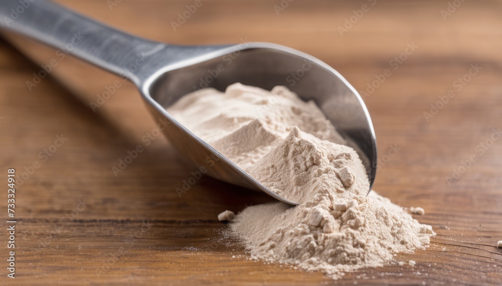 A spoon is filled with powdered substance A spoon is filled with powdered substance