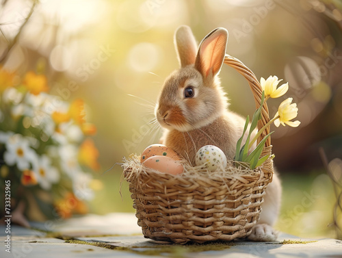 Cute Easter Bunny holding a basket with eggs  © Boadicea