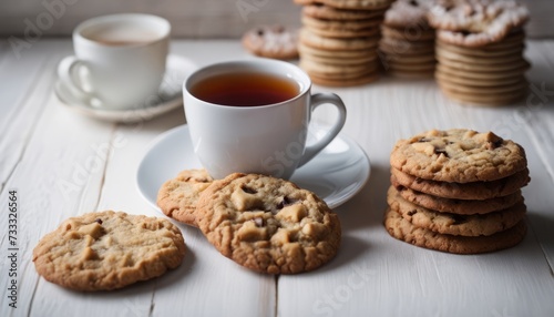 A cup of tea and a plate of cookies