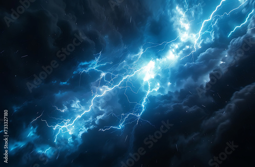 lightning bolt on dark background with blue light in 