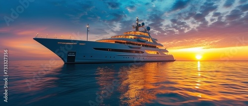 Luxury superyacht  megayacht at sunset