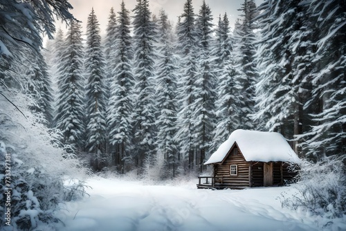 Cabin in Snow Covered Forest © MISHAL