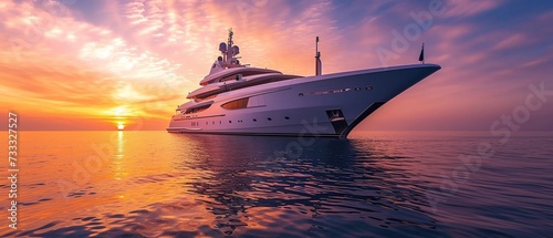 Luxury superyacht, megayacht at pink sunset