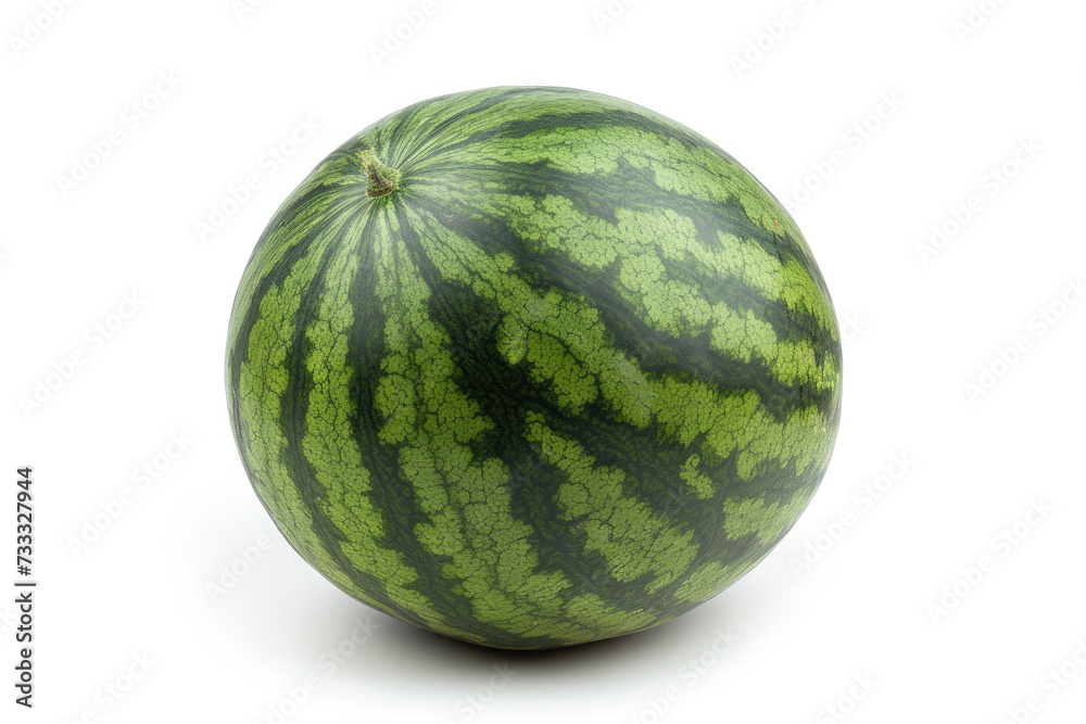 A watermelon is displayed on a plain white background, showcasing its vibrant colors and refreshing appearance. A watermelon is displayed on a plain white background, showcasing its vibrant colors and refreshing appearance.