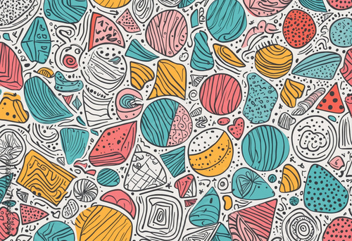 Set of fun colorful line doodle seamless pattern. Creative minimalist style art background collection for children or trendy design with basic shapes. Simple childish scribble backdrop bundle.. High