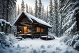 Cabin in Snow Covered Forest