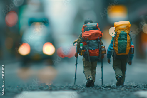 miniature figures are shown with backpacks in