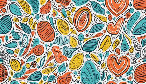 Colorful funny 3D line doodle seamless pattern. Creative minimalist style art background for children or trendy design with basic shapes. Modern impasto paint stroke backdrop.