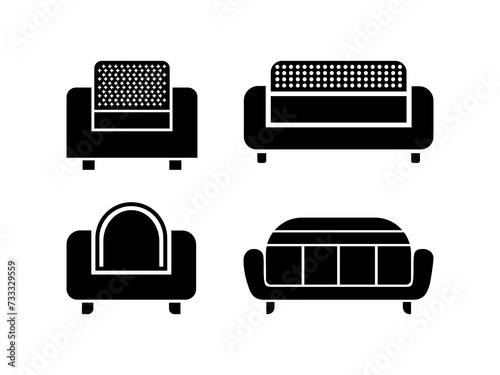 Black Sofa icon isolated on white background. Furniture icon vector illustration. Divan sofa vector. Luxury modern sofa and couch icons set for living room vector illustration. Furniture collection.