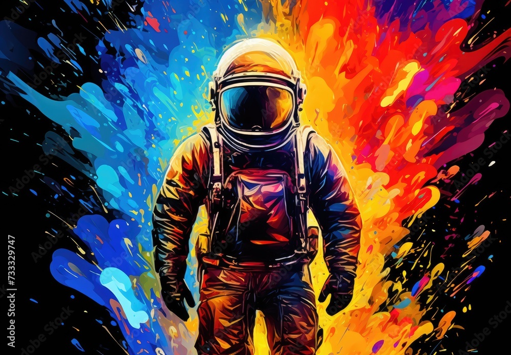 Close-up of an astronaut in a spacesuit in outer space. Space fantasy image. An exploration of the science fiction universe. Concept of the future. Design for cover, card, interior design, print, etc. Close-up of an astronaut in a spacesuit in outer space. Space fantasy image. An exploration of the science fiction universe. Concept of the future. Design for cover, card, interior design, print, etc.
