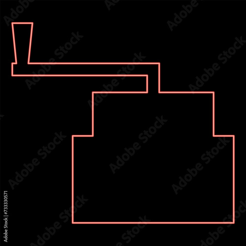 Neon millstone manual old stone mill flour production grinding grain with handle holder red color vector illustration image flat style
