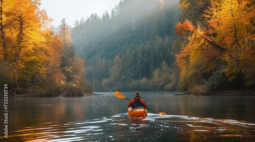 Ein Kajakfahrer auf einem Fluss im Herbst  © Herzog