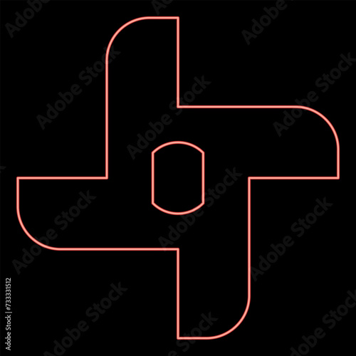 Neon knife for meat grinder mincer chopper accessory spare component part red color vector illustration image flat style