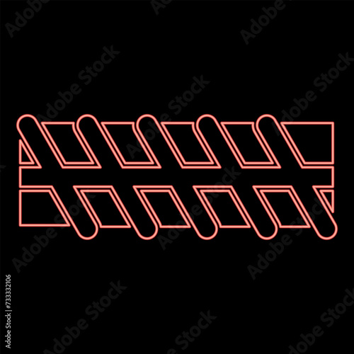 Neon reinforcement bar rebar ribbed metal rod red color vector illustration image flat style