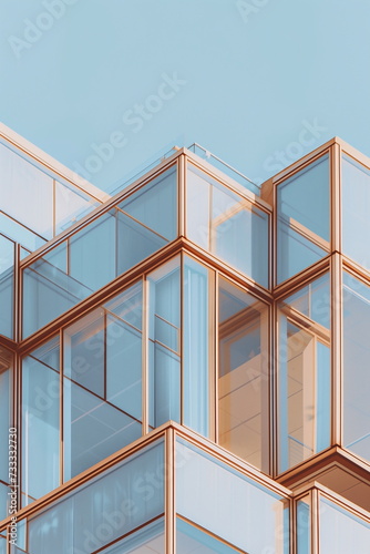 Modern glass office buildings, blue sky in the background, golden hour. Suitable for presentations, flyers, business cards and promotional materials