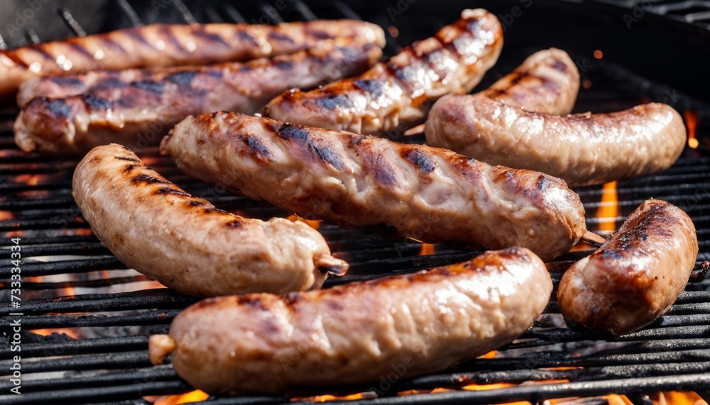 Several sausages are grilling on a BBQ