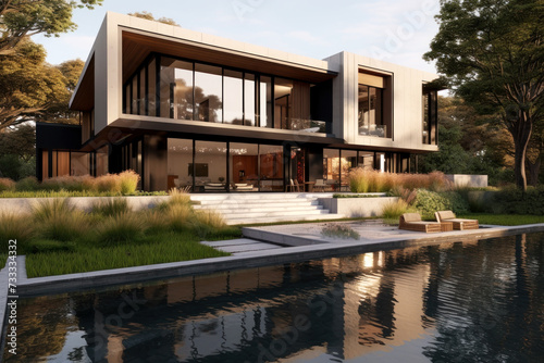 Modern luxury meets nature in this stunning architectural idea of a home bathed in warm sunset light © DP