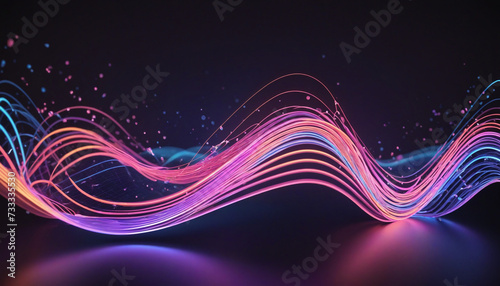 3d rendering, abstract background with unfocussed glowing neon wave, curvy lines and bokeh lights. Blurry colorful wallpaper photo