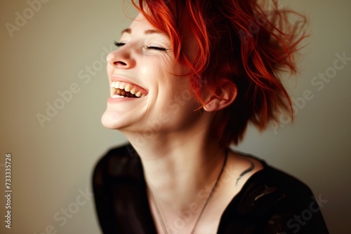Laughing Woman With Red Hair Looking Up