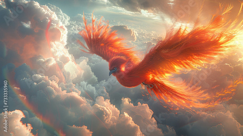 A majestic Phoenix soaring high amidst a vibrant rainbow set against a backdrop of the sky3 © Vodkaz