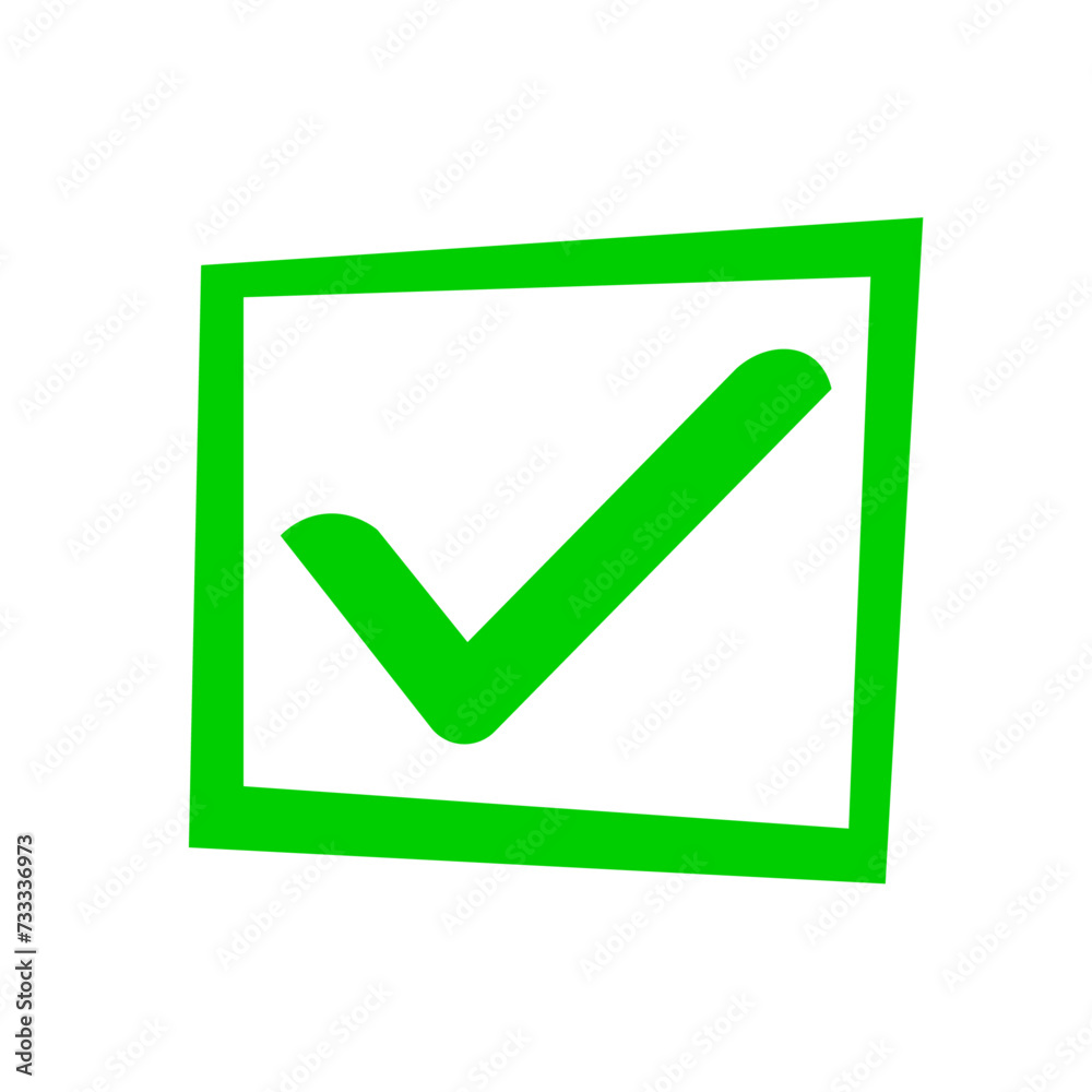 Green check mark icon in a box. Tick symbol in green color, vector illustration. Green check mark icon in a box. Tick symbol in green color, vector illustration.