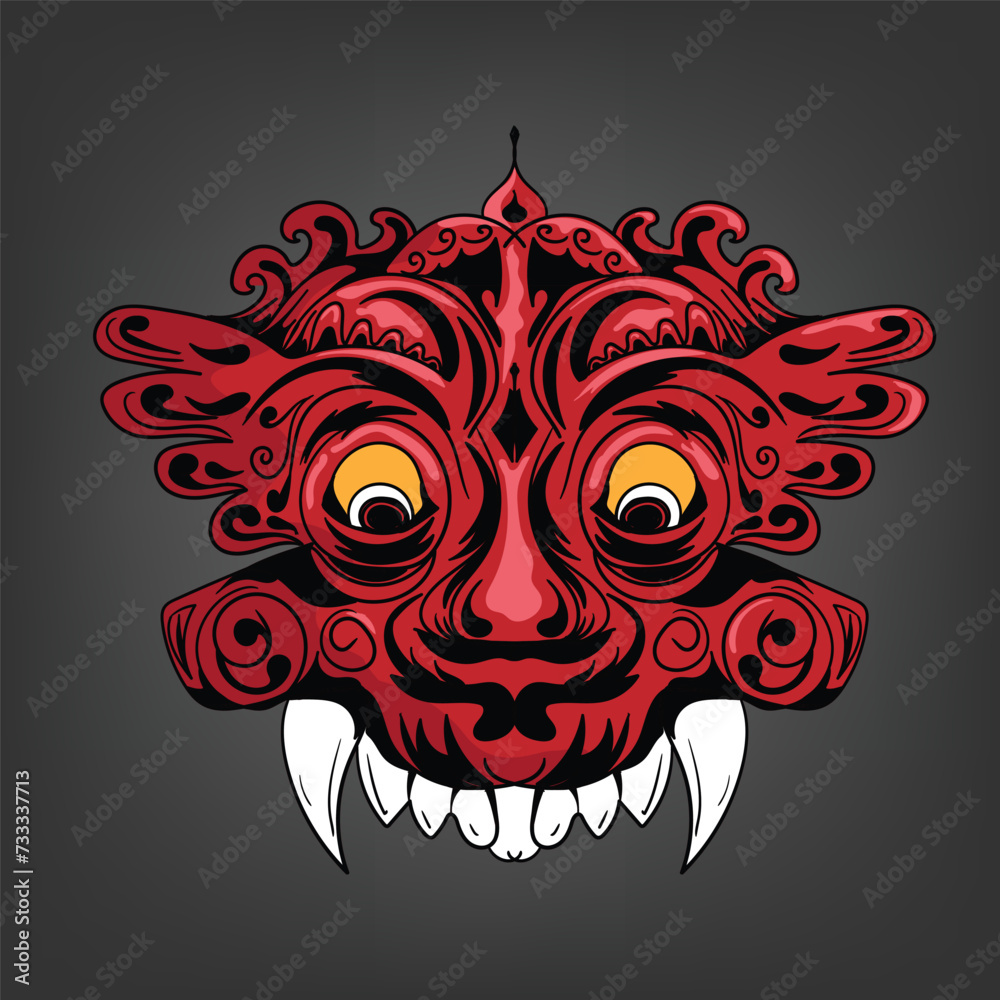 red mask vector illustration. Indonesian traditional mask