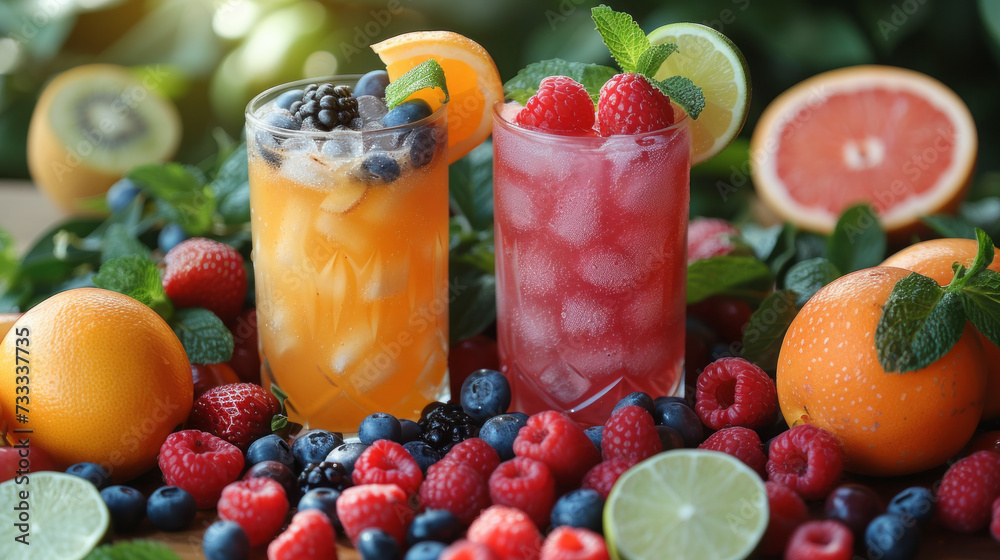 summer foods and beverages. Think vibrant fruit salads, ice cream, barbecues, smoothies, and refreshing cocktails ,generative ai. summer foods and beverages. Think vibrant fruit salads, ice cream, barbecues, smoothies, and refreshing cocktails ,generative ai.