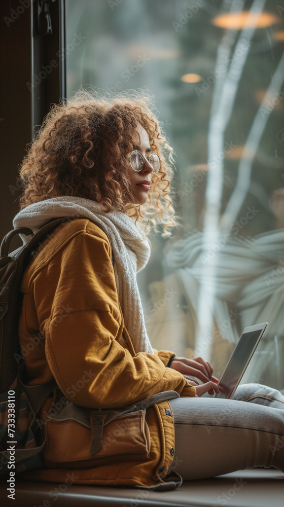 person working remoutly with laptop, in trip, ai generated person working remoutly with laptop, in trip, ai generated