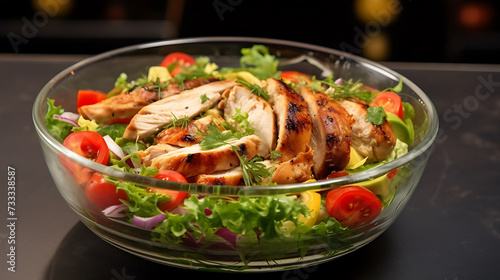 Mexican Culinary Delight: Salad with Rotisserie Chicken Served in a Bowl - A Flavorful Fusion of Fresh Ingredients for Vibrant and Savory Dining Experiences