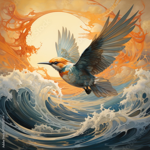 Magnificent bird soaring with wings spread  emanating a sense of boundless freedom and serenity