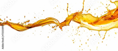 Isolated white background with oil splash and falling drop.