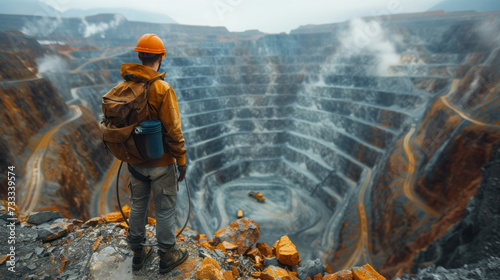 copper mine worker open pit Mine Surveying, generative ai