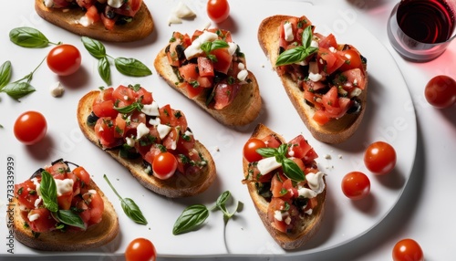 A plate of toast with tomatoes and cheese