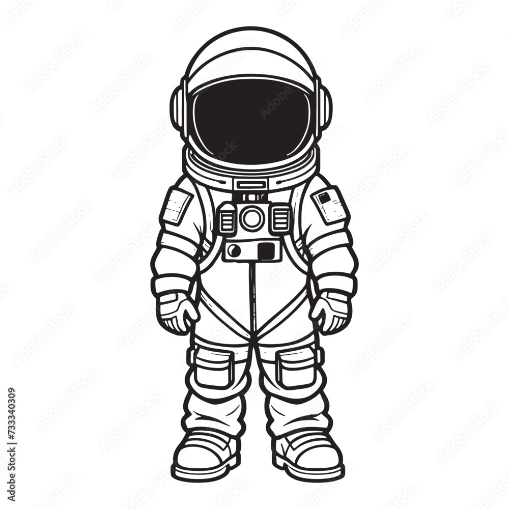Children's astronaut outline coloring page illustration for children and adult