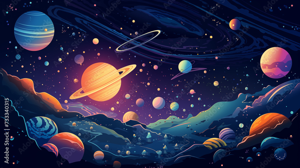 Naklejka premium Galactic Panorama: A Tapestry of Planetary Wonders