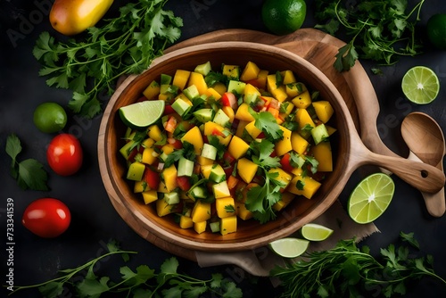 A refreshing mango and avocado salsa with cilantro and lime 