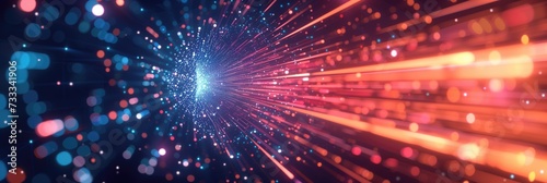 Abstract digital light glowing motion space technology 3D long background for futuristic space science