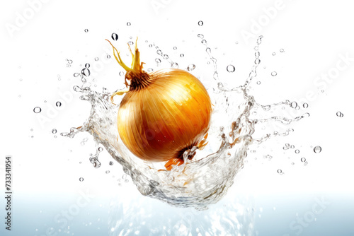 high-resolution photo capturing the dynamic splash around a submerged onion