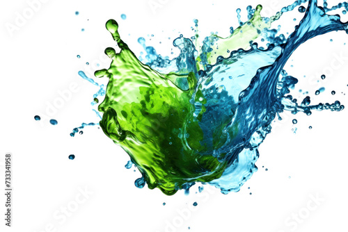 Vibrant explosion of color: green and orange blue splash captured in mid-air