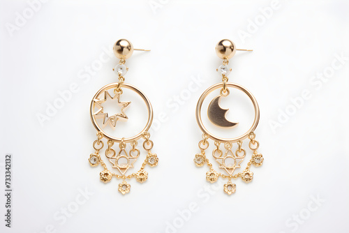Vintage and Modern Aesthetics Combined - Gold Charm Dangle Earrings Against White Background
