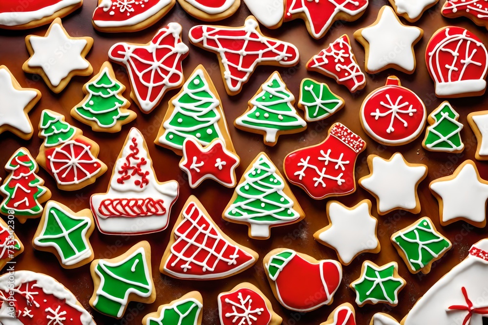 A festive plate of holiday-shaped sugar cookies with royal icing 
