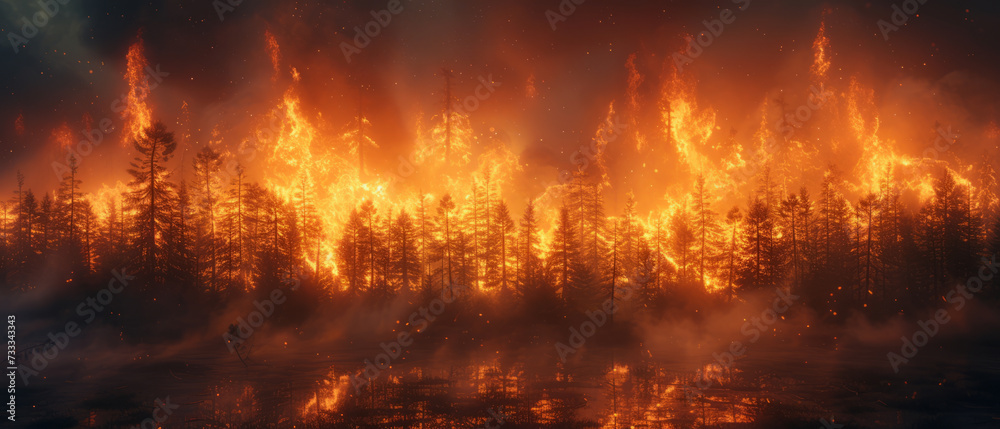 Forest fire scene, generative ai